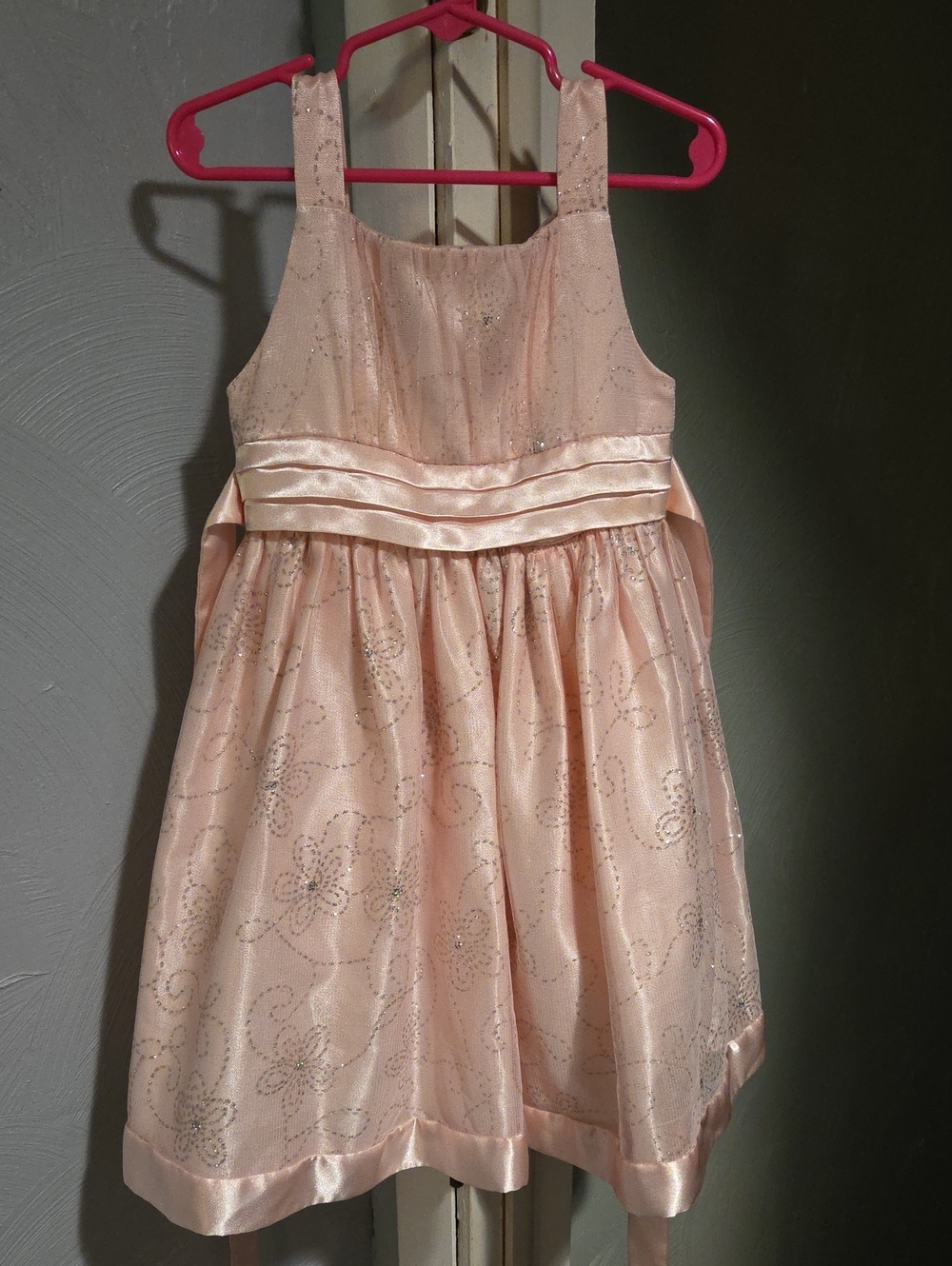 Girls Sparkle Pink Satin Festive Dress
